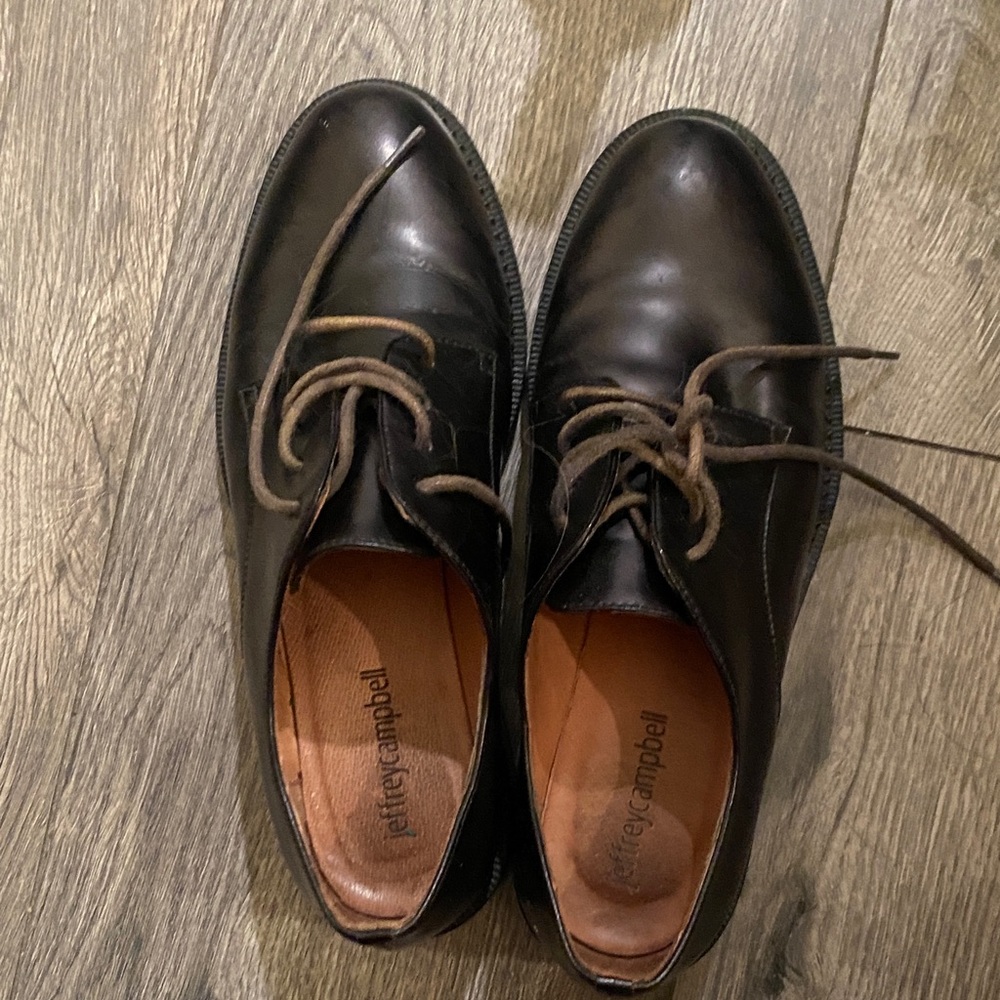 Jeffrey Campbell Black Leather Derby Shoes with Brown Laces